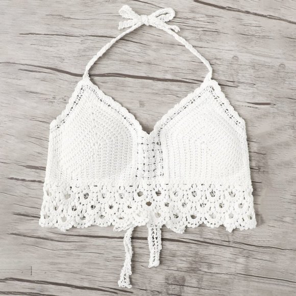 white crochet halter top